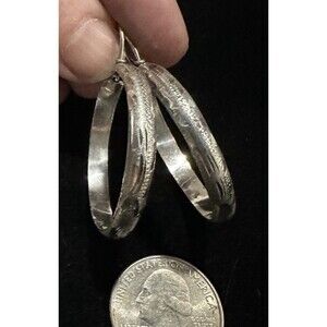 Vintage sterling Silver Embossed Western Diamond Cut Earrings Hoops SW